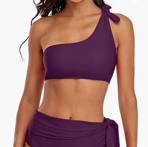 One Shoulder Tie Crop Top Bikini Set